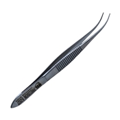 Bracken Curved Iris Forceps, Serrated Handle With Matte Finish, Delicate Cross-Serrated Lightly Curved Tips, And Overall Length Of 4" (100mm)  